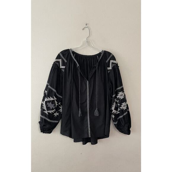 Journal Standard Size F Black Embroidered Peasant Blouse Bohemian Vacation - Picture 1 of 11